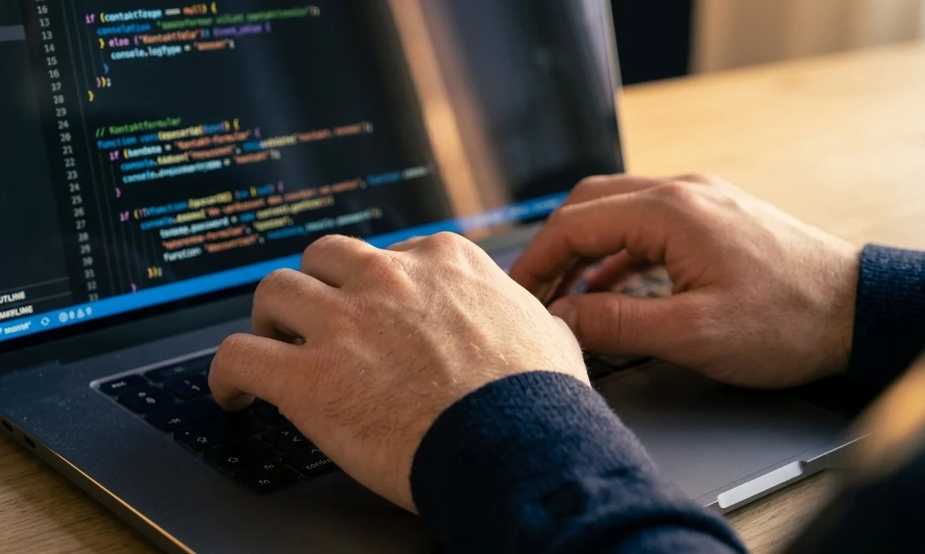 Hände schreiben Code für eine neue Website